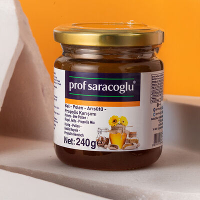 profsaracoglu - Prof Saracoglu Bal - Polen - Arısütü - Propolis Karışımı 240 g (1)