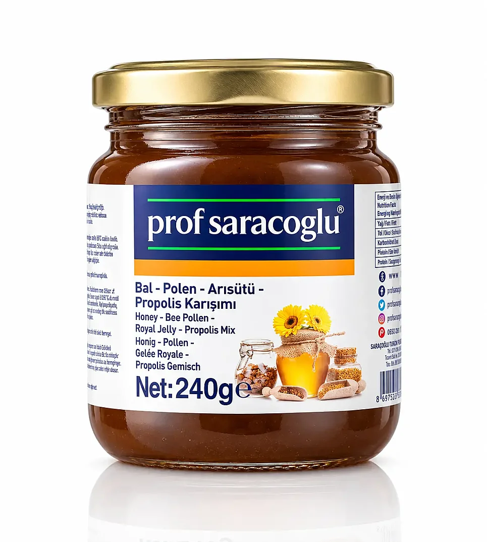 Prof Saracoglu Bal - Polen - Arısütü - Propolis Karışımı 240 g - 1